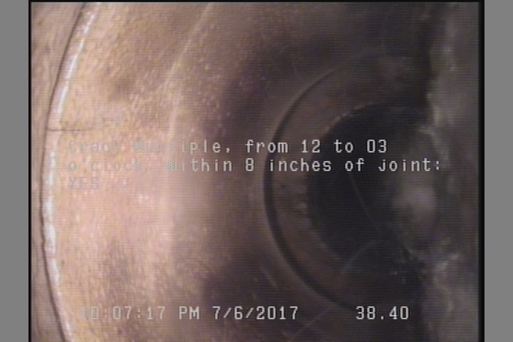 Crack Multiple, from 12 to 03 o'clock, within 8 inches of joint: YES