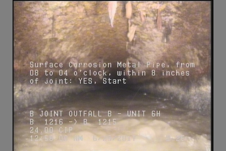 Surface Corrosion Metal Pipe, from 08 to 04 o'clock, within 8 inches of joint: YES, Start