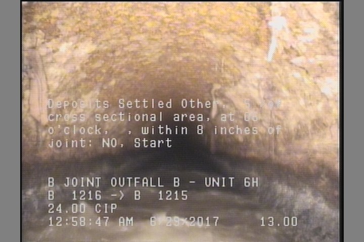 Deposits Settled Other, 5 %of cross sectional area, at 06 o'clock, , within 8 inches of joint: NO, Start