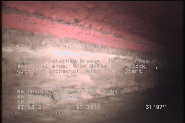 Deposits Attached Grease, 10 %of cross sectional area, from 04 to 08 o'clock, , within 8 inches of joint: YES, Start