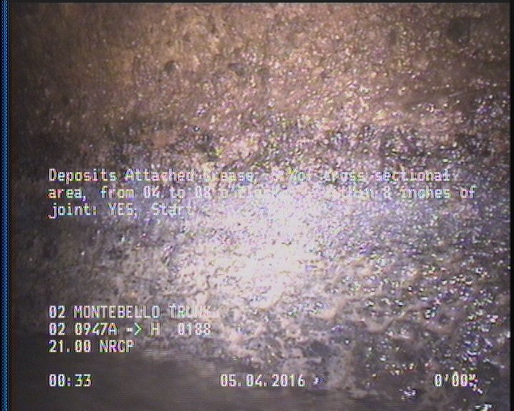 Deposits Attached Grease, 5 %of cross sectional area, from 04 to 08 o'clock, , within 8 inches of joint: YES, Start