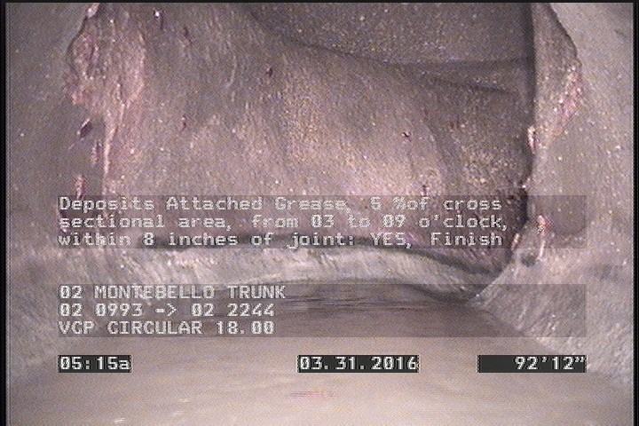 Deposits Attached Grease, 5 %of cross sectional area, from 03 to 09 o'clock, , within 8 inches of joint: YES, Finish