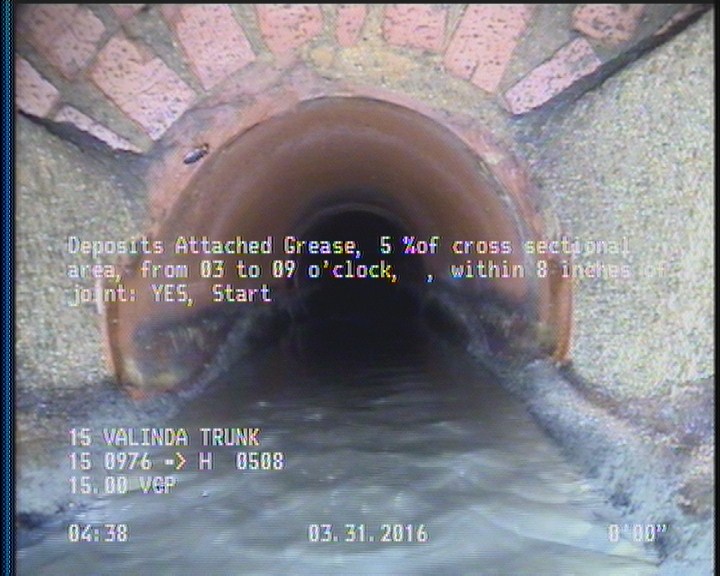 Deposits Attached Grease, 5 %of cross sectional area, from 03 to 09 o'clock, , within 8 inches of joint: YES, Start