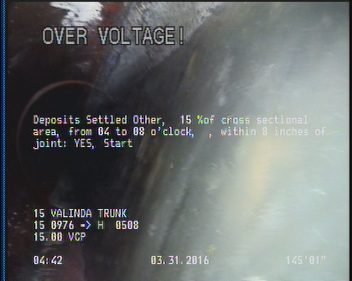 Deposits Settled Other, 15 %of cross sectional area, from 04 to 08 o'clock, , within 8 inches of joint: YES, Start