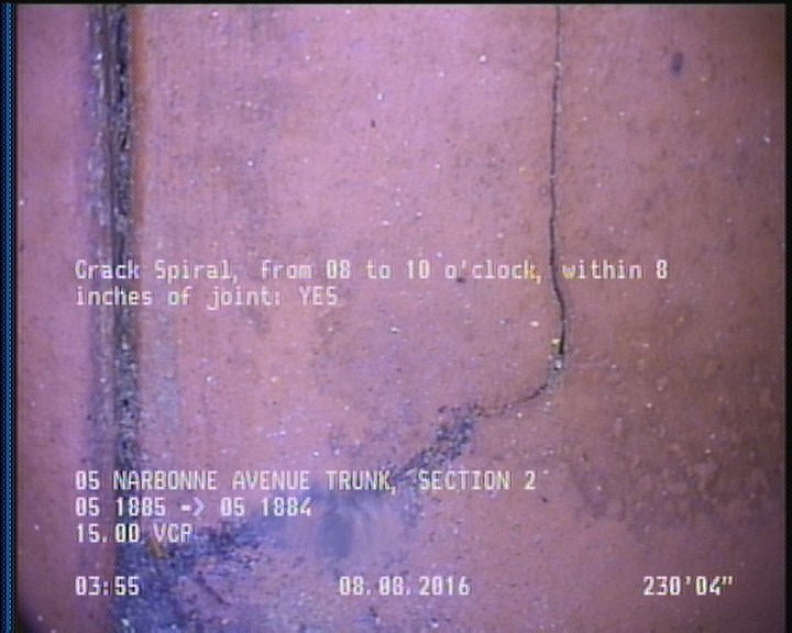 Crack Spiral, from 08 to 10 o'clock, within 8 inches of joint: YES