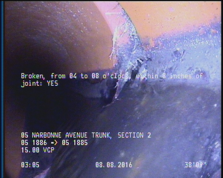 Broken, from 04 to 08 o'clock, within 8 inches of joint: YES