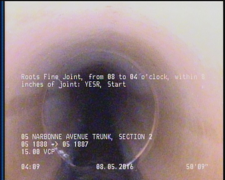 Roots Fine Joint, from 08 to 04 o'clock, within 8 inches of joint: YESR, Start