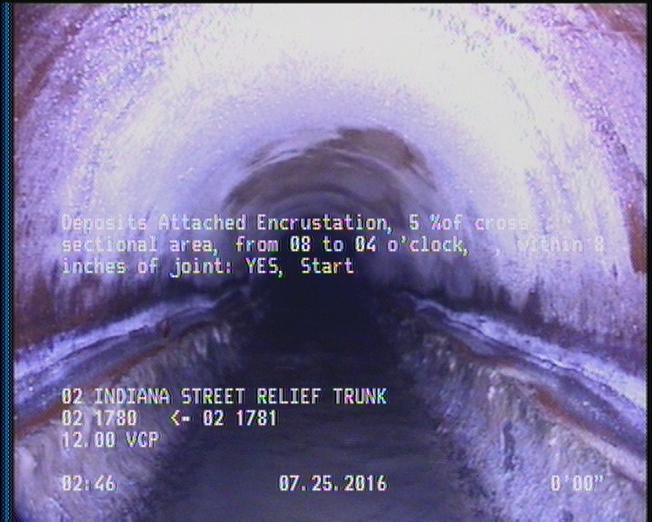 Deposits Attached Encrustation, 5 %of cross sectional area, from 08 to 04 o'clock, , within 8 inches of joint: YES, Start