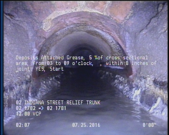 Deposits Attached Grease, 5 %of cross sectional area, from 03 to 09 o'clock, , within 8 inches of joint: YES, Start