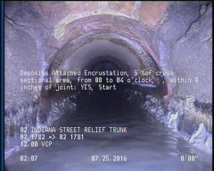 Deposits Attached Encrustation, 5 %of cross sectional area, from 08 to 04 o'clock, , within 8 inches of joint: YES, Start