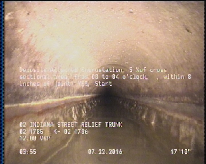 Deposits Attached Encrustation, 5 %of cross sectional area, from 08 to 04 o'clock, , within 8 inches of joint: YES, Start
