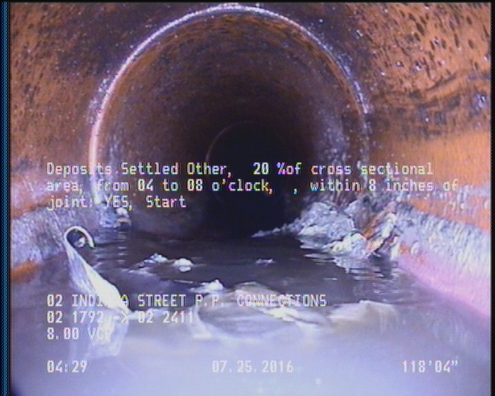 Deposits Settled Other, 20 %of cross sectional area, from 04 to 08 o'clock, , within 8 inches of joint: YES, Start