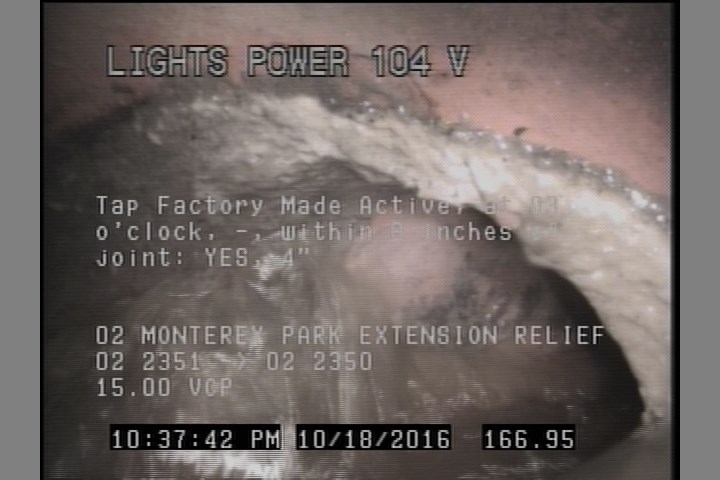 Tap Factory Made Active, at 03 o'clock, -, within 8 inches of joint: YES, 4"