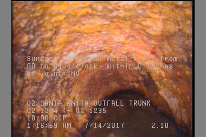 Surface Corrosion Metal Pipe, from 08 to 04 o'clock, within 8 inches of joint: NO