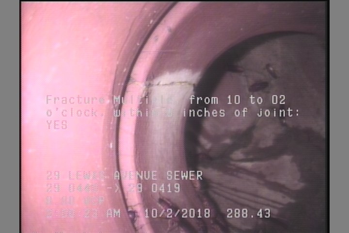 Fracture Multiple, from 10 to 02 o'clock, within 8 inches of joint: YES