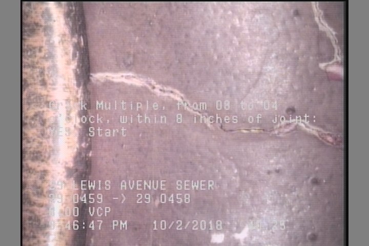 Crack Multiple, from 08 to 04 o'clock, within 8 inches of joint: YES, Start