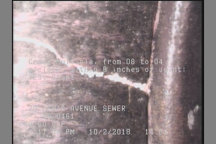 Crack Multiple, from 08 to 04 o'clock, within 8 inches of joint: YES, Start