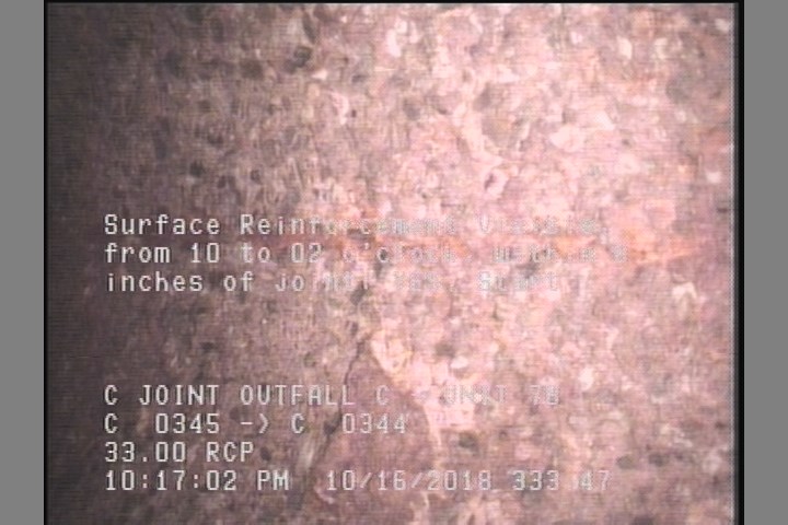 Surface Reinforcement Visible, from 10 to 02 o'clock, within 8 inches of joint: YES, Start