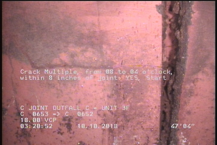 Crack Multiple, from 08 to 04 o'clock, within 8 inches of joint: YES, Start