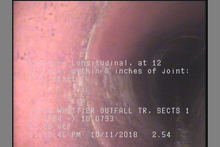 Fracture Longitudinal, at 12 o'clock, within 8 inches of joint: YES, Start