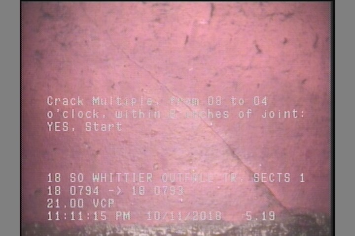 Crack Multiple, from 08 to 04 o'clock, within 8 inches of joint: YES, Start