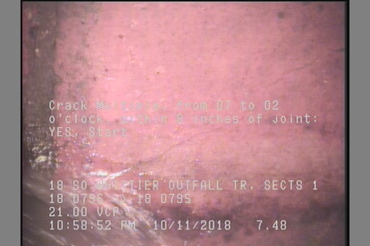 Crack Multiple, from 07 to 02 o'clock, within 8 inches of joint: YES, Start