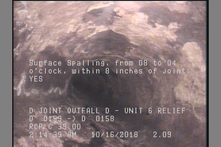 Surface Spalling, from 08 to 04 o'clock, within 8 inches of joint: YES