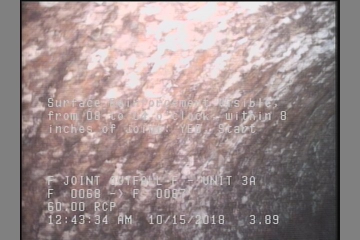 Surface Reinforcement Visible, from 08 to 04 o'clock, within 8 inches of joint: YES, Start