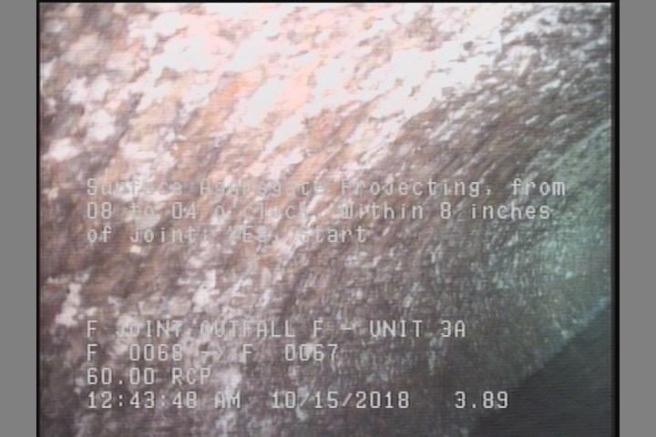 Surface Aggregate Projecting, from 08 to 04 o'clock, within 8 inches of joint: YES, Start