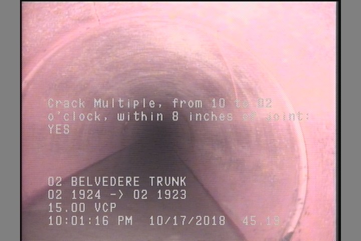 Crack Multiple, from 10 to 02 o'clock, within 8 inches of joint: YES