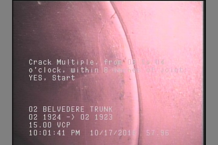 Crack Multiple, from 08 to 04 o'clock, within 8 inches of joint: YES, Start