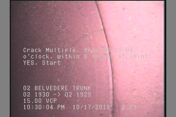 Crack Multiple, from 08 to 04 o'clock, within 8 inches of joint: YES, Start