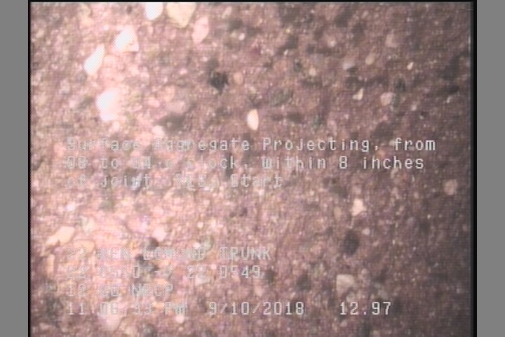Surface Aggregate Projecting, from 08 to 04 o'clock, within 8 inches of joint: YES, Start