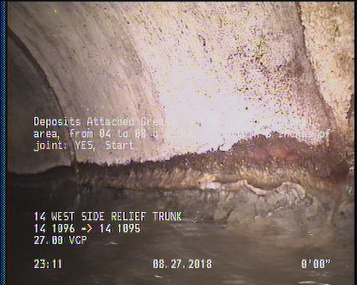 Deposits Attached Grease, 5 %of cross sectional area, from 04 to 08 o'clock, , within 8 inches of joint: YES, Start