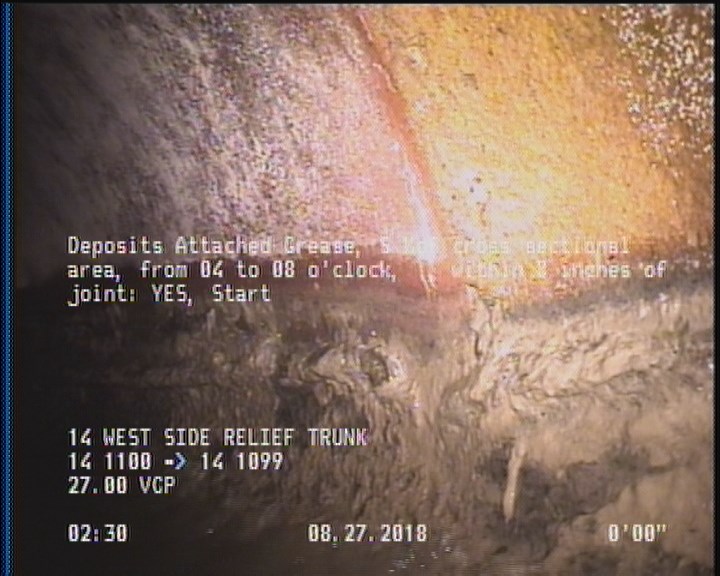 Deposits Attached Grease, 5 %of cross sectional area, from 04 to 08 o'clock, , within 8 inches of joint: YES, Start