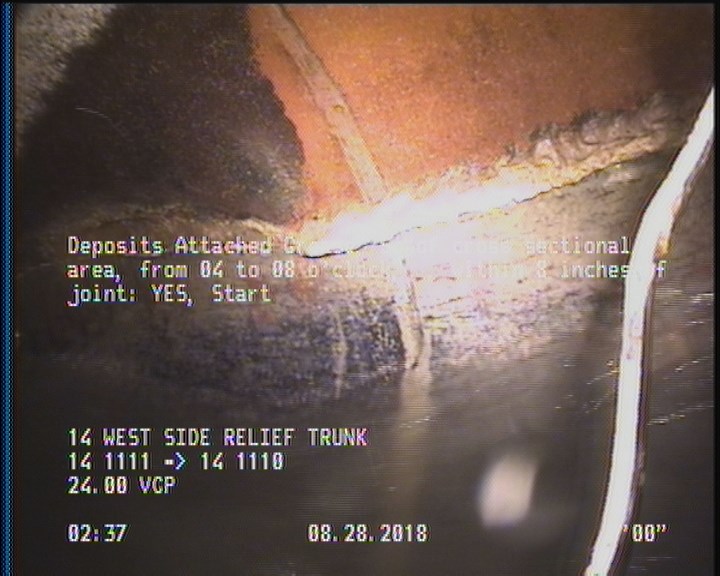 Deposits Attached Grease, 5 %of cross sectional area, from 04 to 08 o'clock, , within 8 inches of joint: YES, Start