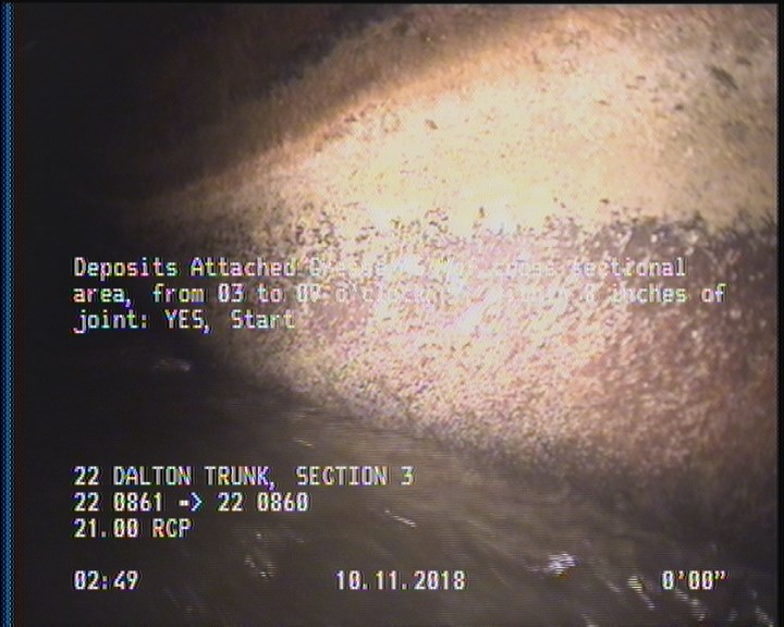 Deposits Attached Grease, 5 %of cross sectional area, from 03 to 09 o'clock, , within 8 inches of joint: YES, Start
