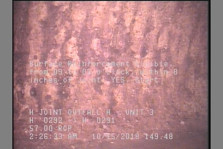 Surface Reinforcement Visible, from 09 to 03 o'clock, within 8 inches of joint: YES, Start