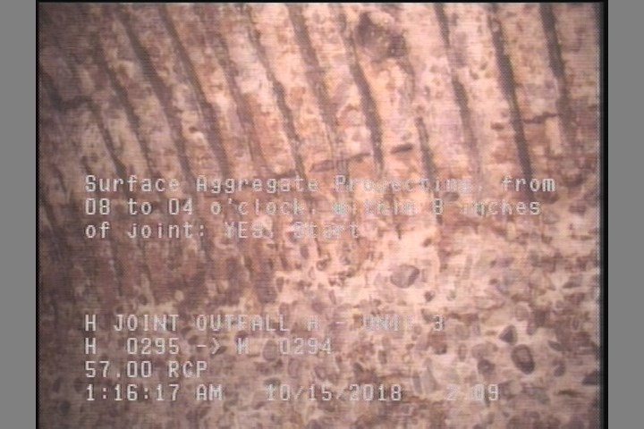 Surface Aggregate Projecting, from 08 to 04 o'clock, within 8 inches of joint: YES, Start