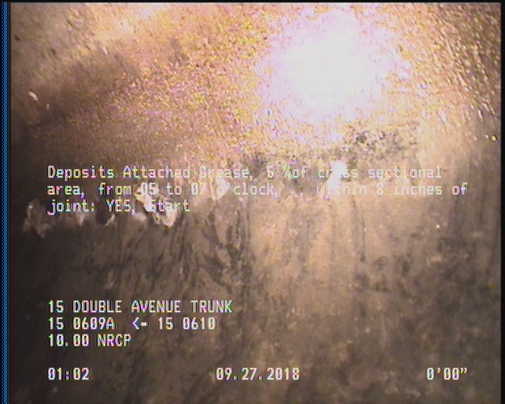 Deposits Attached Grease, 5 %of cross sectional area, from 05 to 07 o'clock, , within 8 inches of joint: YES, Start