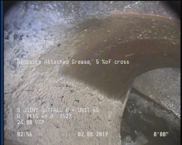Deposits Attached Grease, 5 %of cross sectional area, from 03 to 09 o'clock, , within 8 inches of joint: YES