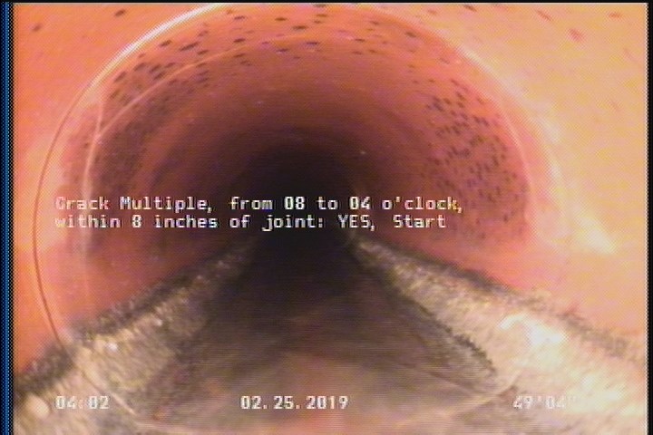 Crack Multiple, from 08 to 04 o'clock, within 8 inches of joint: YES, Start