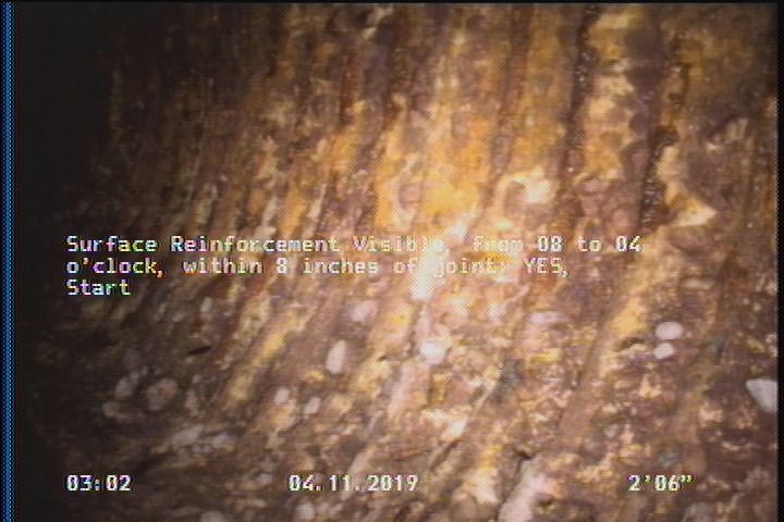 Surface Reinforcement Visible, from 08 to 04 o'clock, within 8 inches of joint: YES, Start