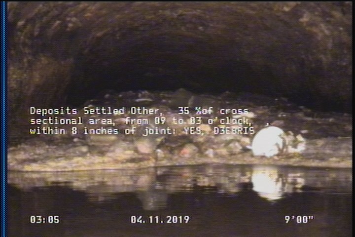 Deposits Settled Other, 35 %of cross sectional area, from 09 to 03 o'clock, , within 8 inches of joint: YES - DEBRIS
