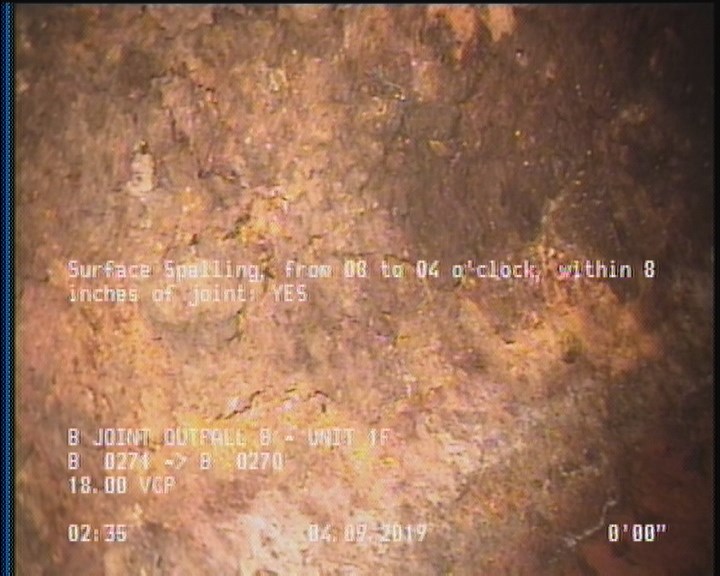 Surface Spalling, from 08 to 04 o'clock, within 8 inches of joint: YES