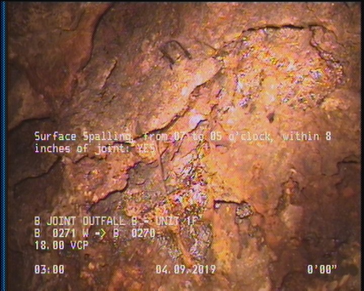 Surface Spalling, from 07 to 05 o'clock, within 8 inches of joint: YES