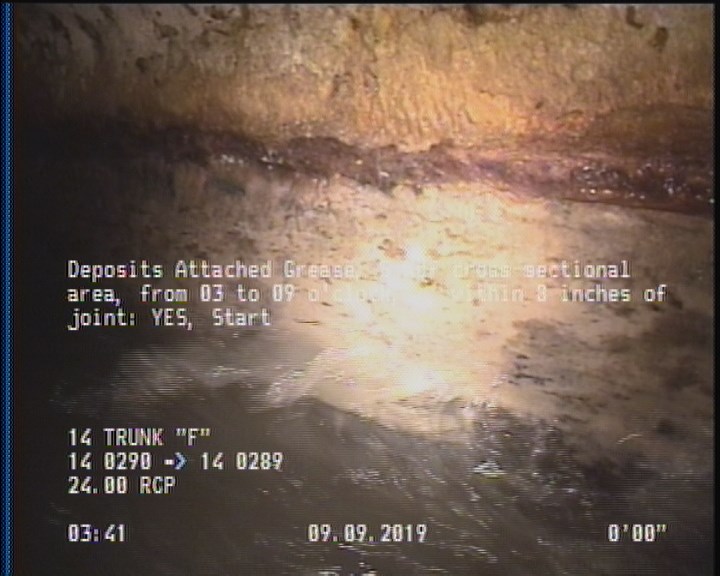 Deposits Attached Grease, 5 %of cross sectional area, from 03 to 09 o'clock, , within 8 inches of joint: YES, Start