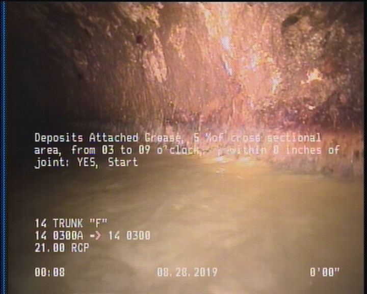 Deposits Attached Grease, 5 %of cross sectional area, from 03 to 09 o'clock, , within 8 inches of joint: YES, Start