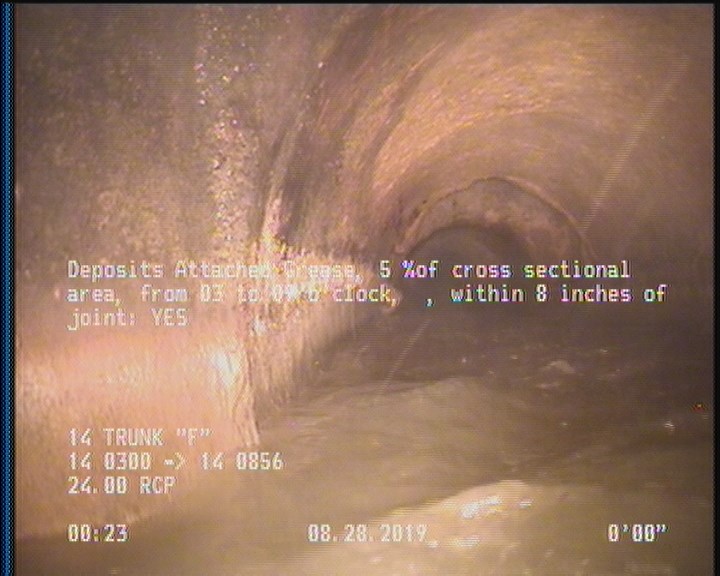 Deposits Attached Grease, 5 %of cross sectional area, from 03 to 09 o'clock, , within 8 inches of joint: YES