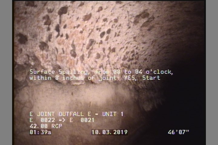 Surface Spalling, from 08 to 04 o'clock, within 8 inches of joint: YES, Start